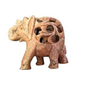 Collectable Handmade‎ Soapstone Elephant with Baby  Carving Sculpture Figurine